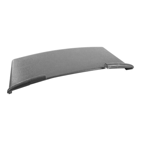 A grey plastic Manitowoc Ice bin door assembly with a black tray and handle.