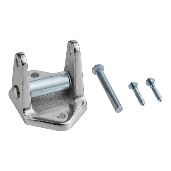 A metal guide assembly with a pin and two screws, used for mounting or guiding applications.