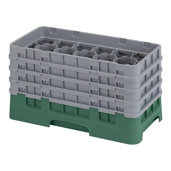A stack of grey and green plastic containers with 17 compartments.