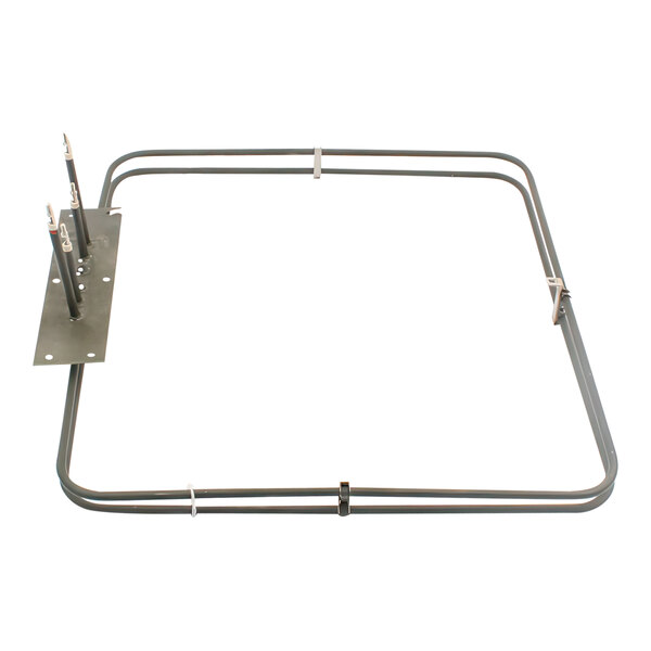 A metal frame with two metal bars and metal wires inside.