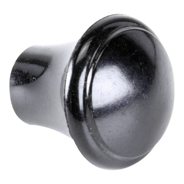 A black knob with a round shape.