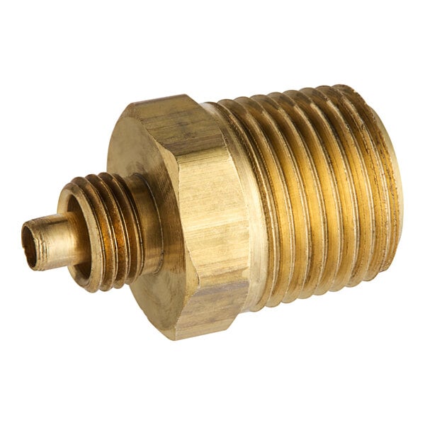 An Ice-O-Matic brass threaded male connector for a water inlet.