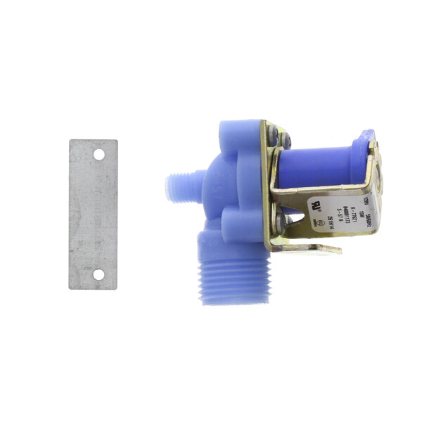 A blue plastic True Refrigeration rail front with a metal plate.