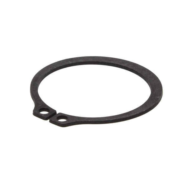 A black metal Crown Steam retaining ring with an open end and two holes.