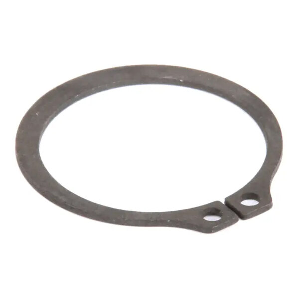 A metal retaining ring with two small holes at the ends for installation or removal.