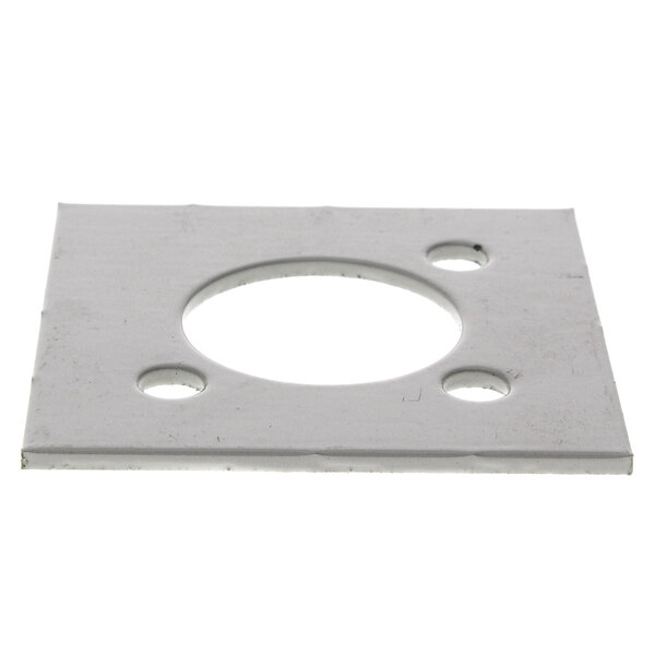 A white square metal Blakeslee retaining plate with holes in it.