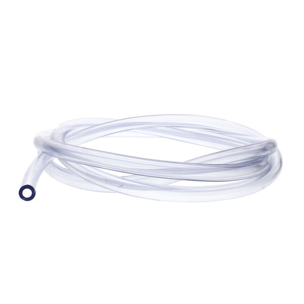 A close-up of a clear vinyl tube with a blue ring.