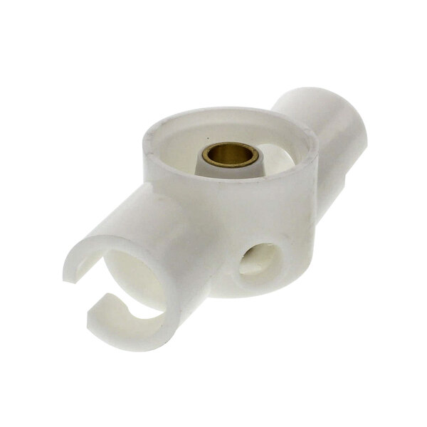 A white plastic Blakeslee hub assembly with a hole in it.