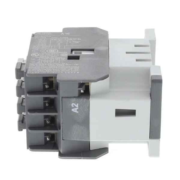 A grey rectangular SaniServ Contactor with two switches and two wires.