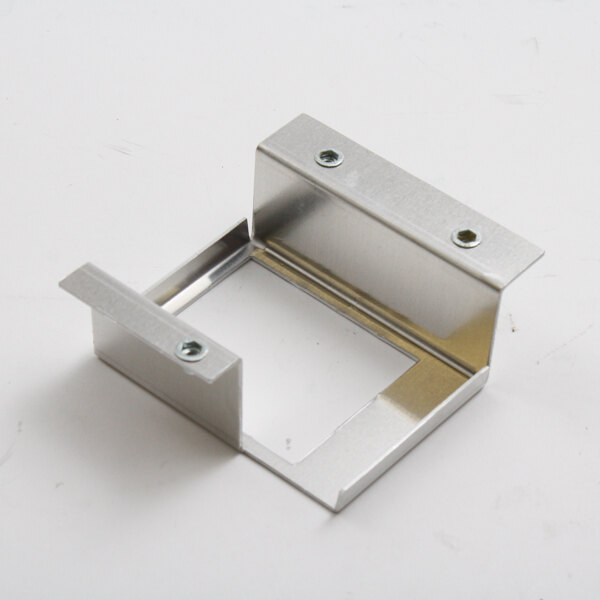 A metal BevLes timer bracket with two holes on it.