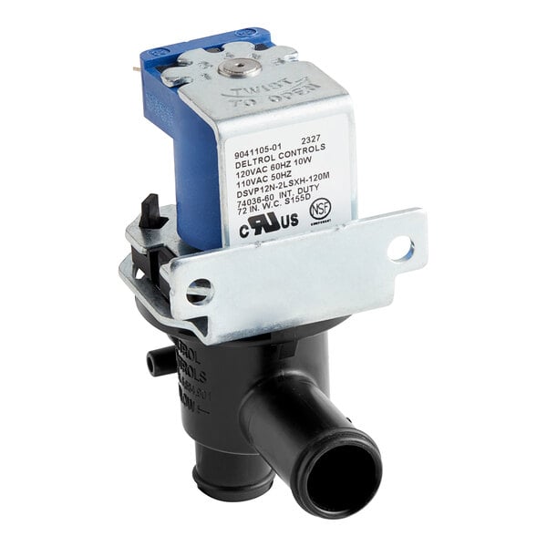 A close-up of an Ice-O-Matic Purge Valve Assy with a blue and black cover.
