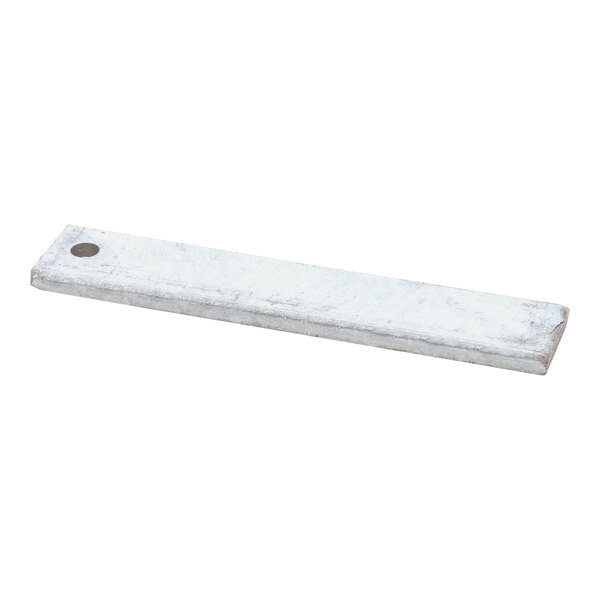 A white rectangular metal bar with a hole in it.