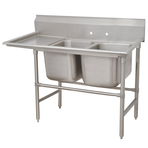 a stainless steel sink with two sinks