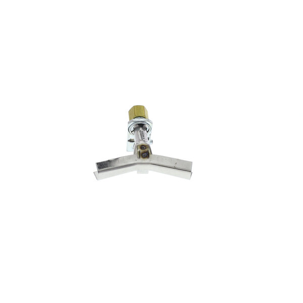 A metal American Range pilot natural gas pipe with a yellow screw.