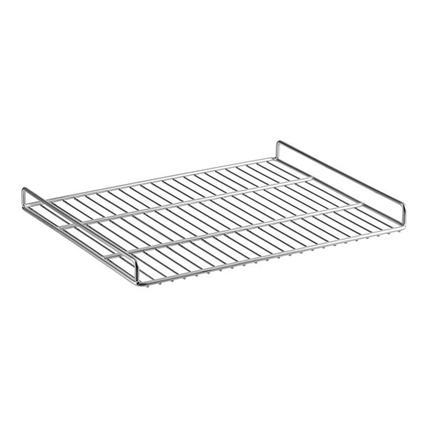 A stainless steel Pitco basket support rack with metal handles.