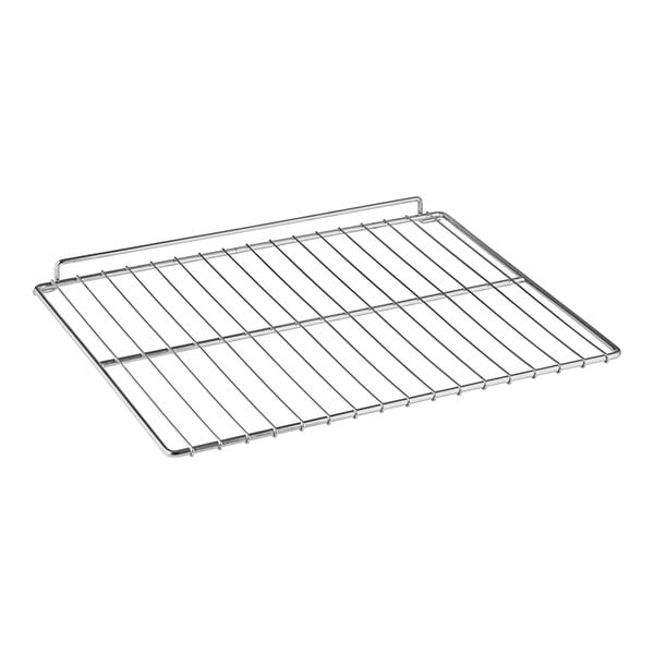 An American Range stainless steel rack with a wire grid.