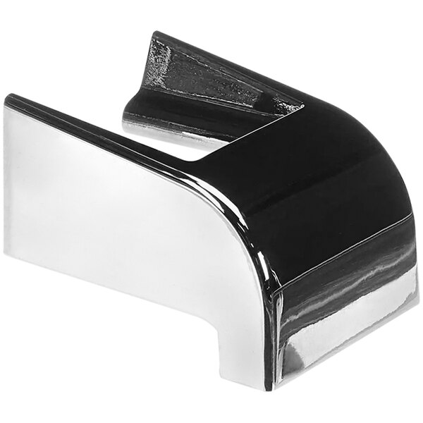 A silver and black American Range oven door handle with black end caps.