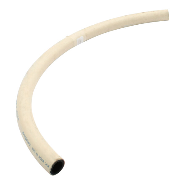 A white hose with a blue end and black attachment.