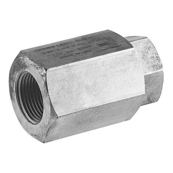 A close-up of a stainless steel Frymaster ball valve nut.