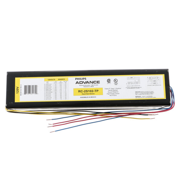 A rectangular black True Refrigeration ballast with a yellow label with black text.