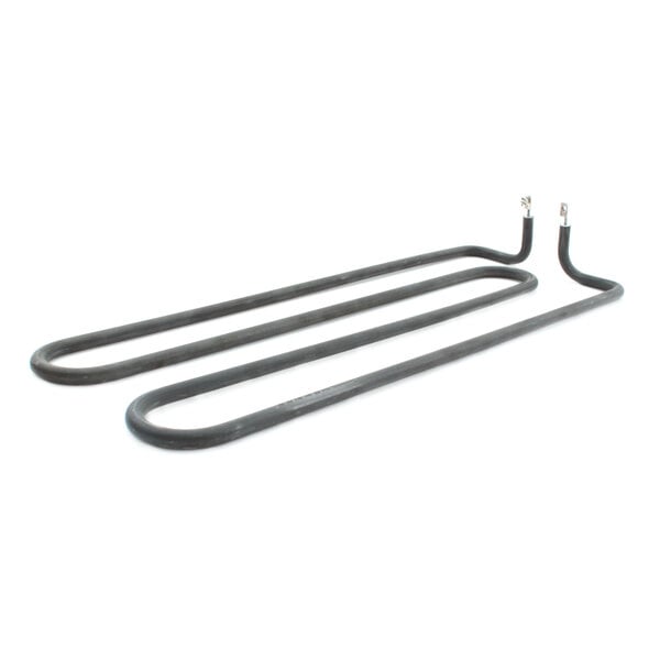 A pair of black metal Crown Steam heating elements.