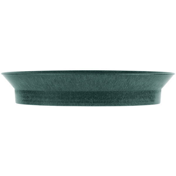 A dark green oval bowl with a black border.