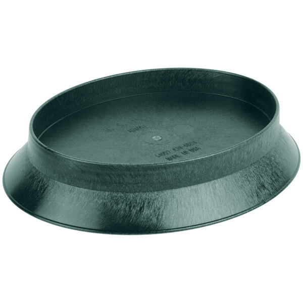 A black oval plastic deli server with a circular edge.