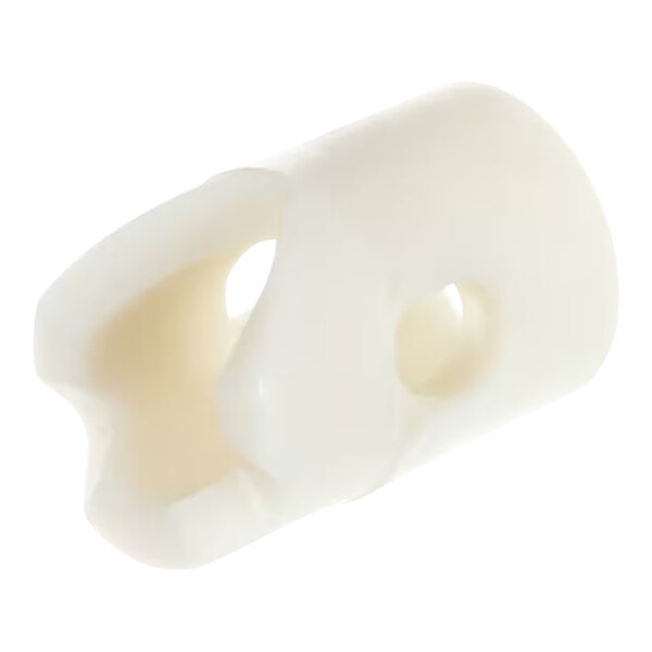 A white plastic BevLes hinge cam with holes.