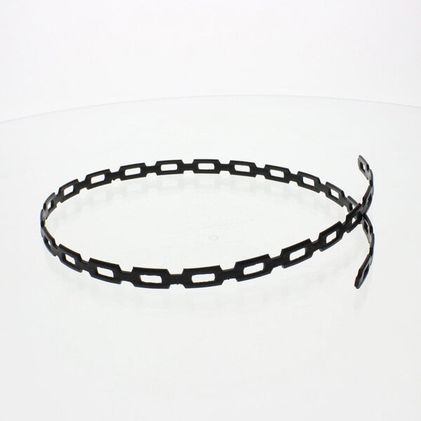 Black metal chain with holes.