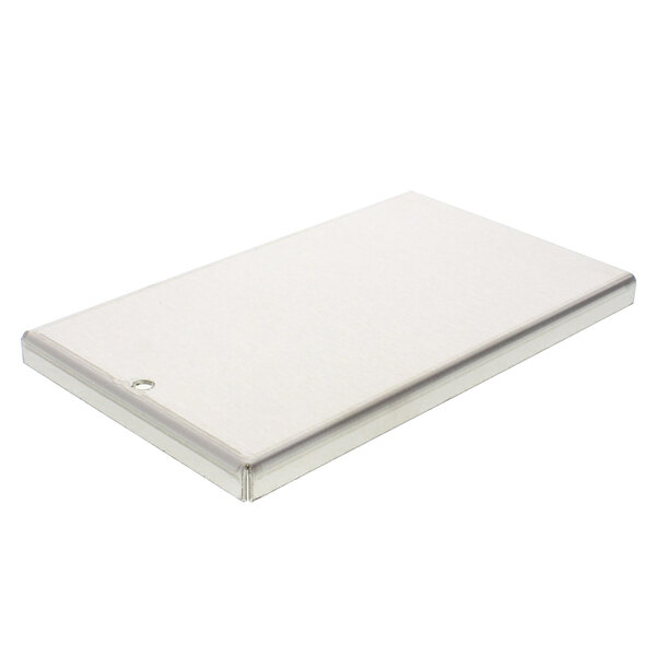 A white rectangular Stero junction cover with a hole.