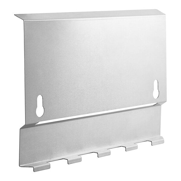 A white metal Pitco basket hanger with two holes.