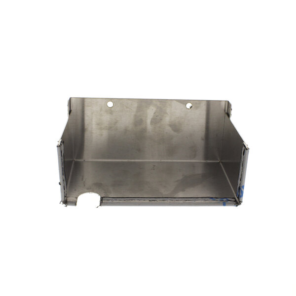 A metal plate with a handle and holes.
