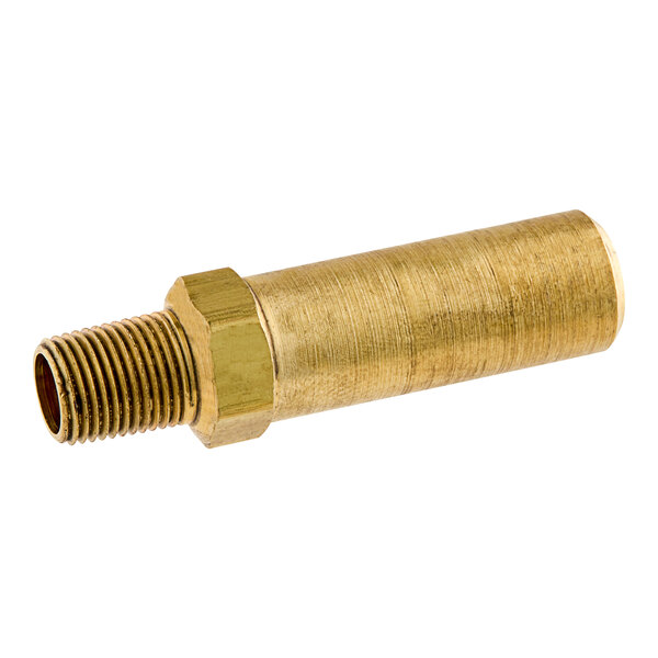 A close-up of a brass threaded American Range A29030 #53 Orifice.