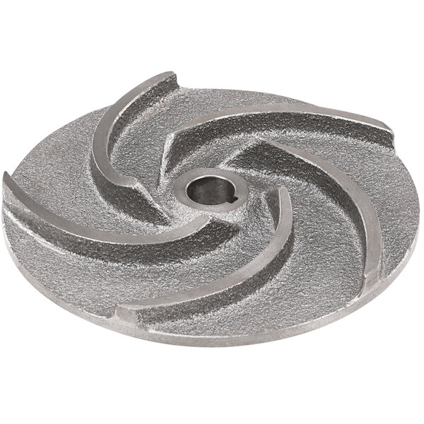 A metal water pump impeller with a hole in the middle.