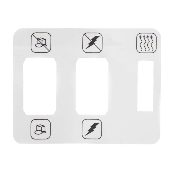 A white rectangular Frymaster control panel label with black symbols.