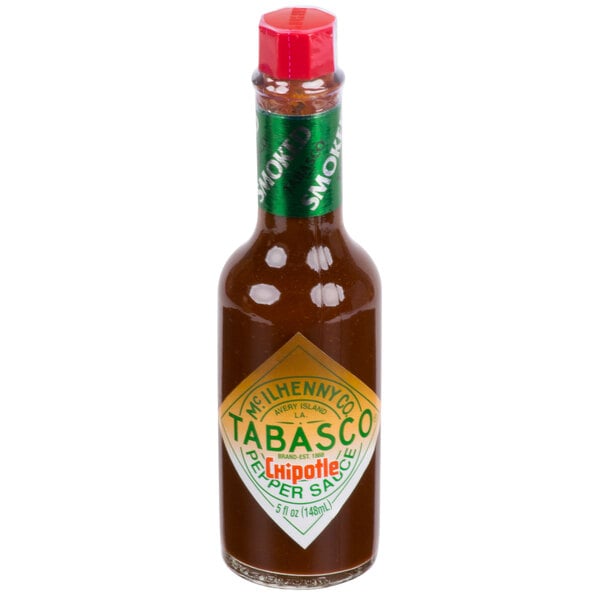A 5 oz. bottle of TABASCO Chipotle Pepper Hot Sauce.