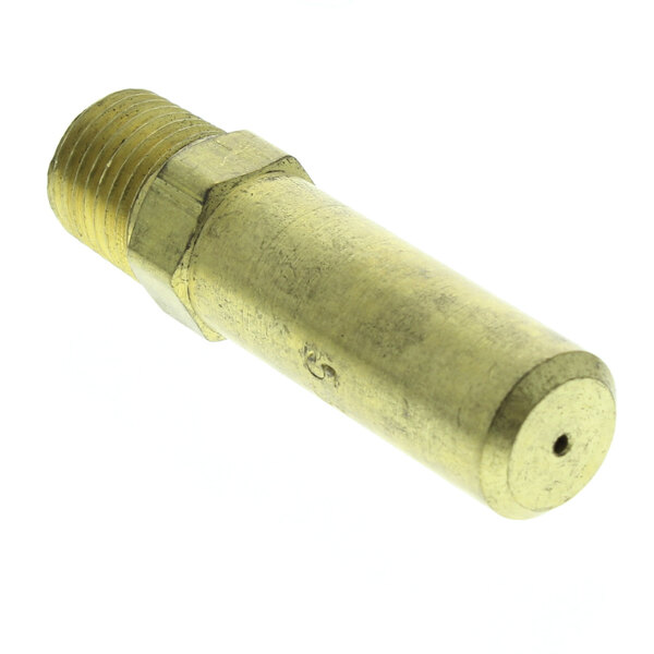 A close-up of an American Range brass burner orifice with a small hole.