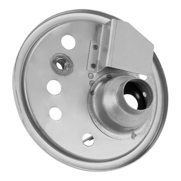 A metal circular tank cover for a Bloomfield coffee machine with holes.