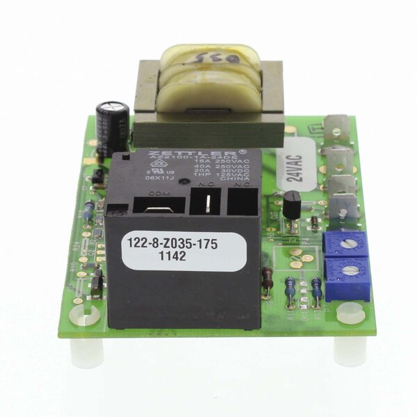 A close-up of an Accutemp thermostat circuit board with a black square and a yellow rectangular object.