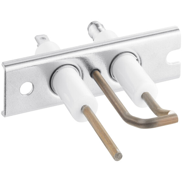 An Accutemp electrode kit with two white metal brackets and screws.