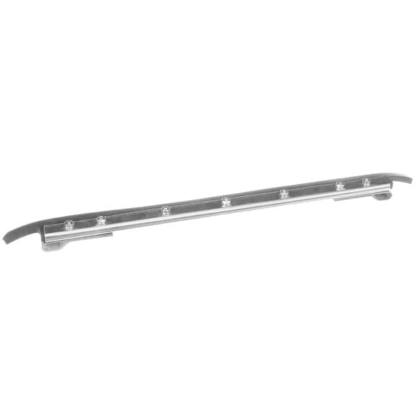 A white metal Stero wiper blade bracket with two holes.