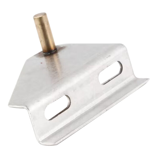 A metal Pitco bottom left hinge bracket with holes.