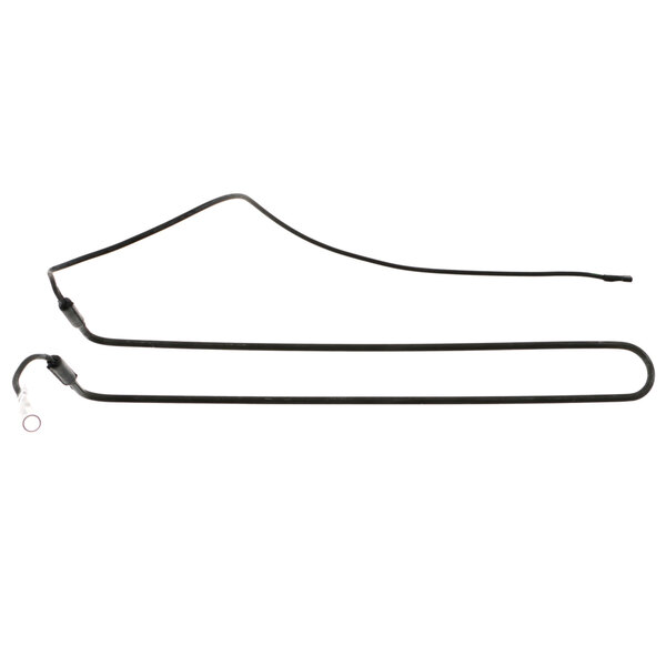 A black wire with a white cap on the end and a curved black wire with a hook on the end.