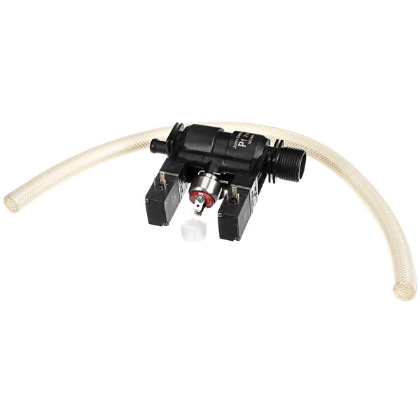 A black and white device with a white tube.