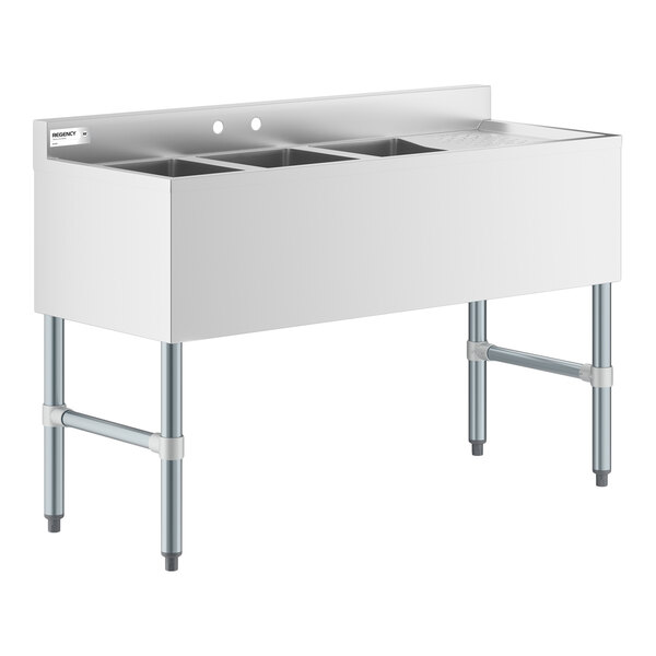 Regency 48" x 18 3/4" Three Bowl Underbar Sink with Right Drainboard