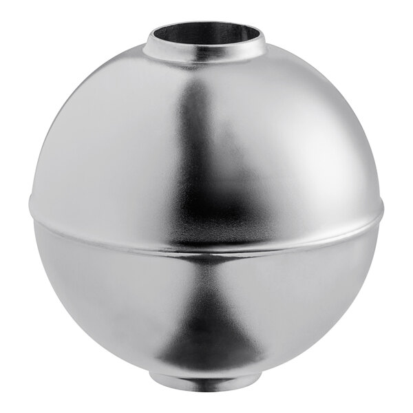 A round silver stainless steel float with a hole in the center.