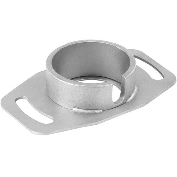 A stainless steel Stero manifold adapter ring with holes.