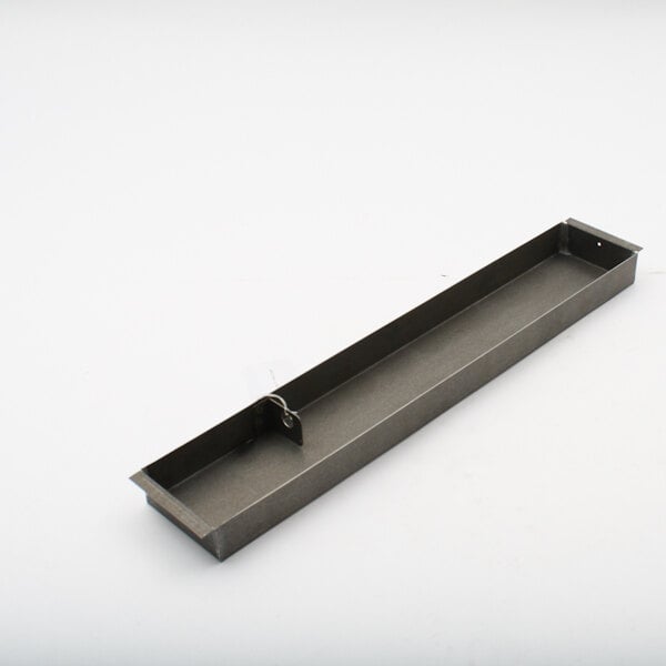 A rectangular metal condensate pan with a metal handle.