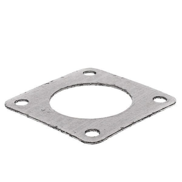 A close-up of a stainless steel Henny Penny flat metal ring with holes.
