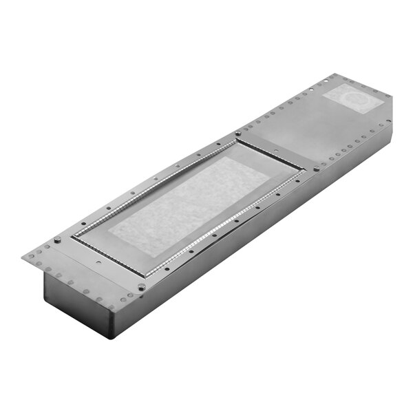 A rectangular metal TurboChef rear wave guide with holes.